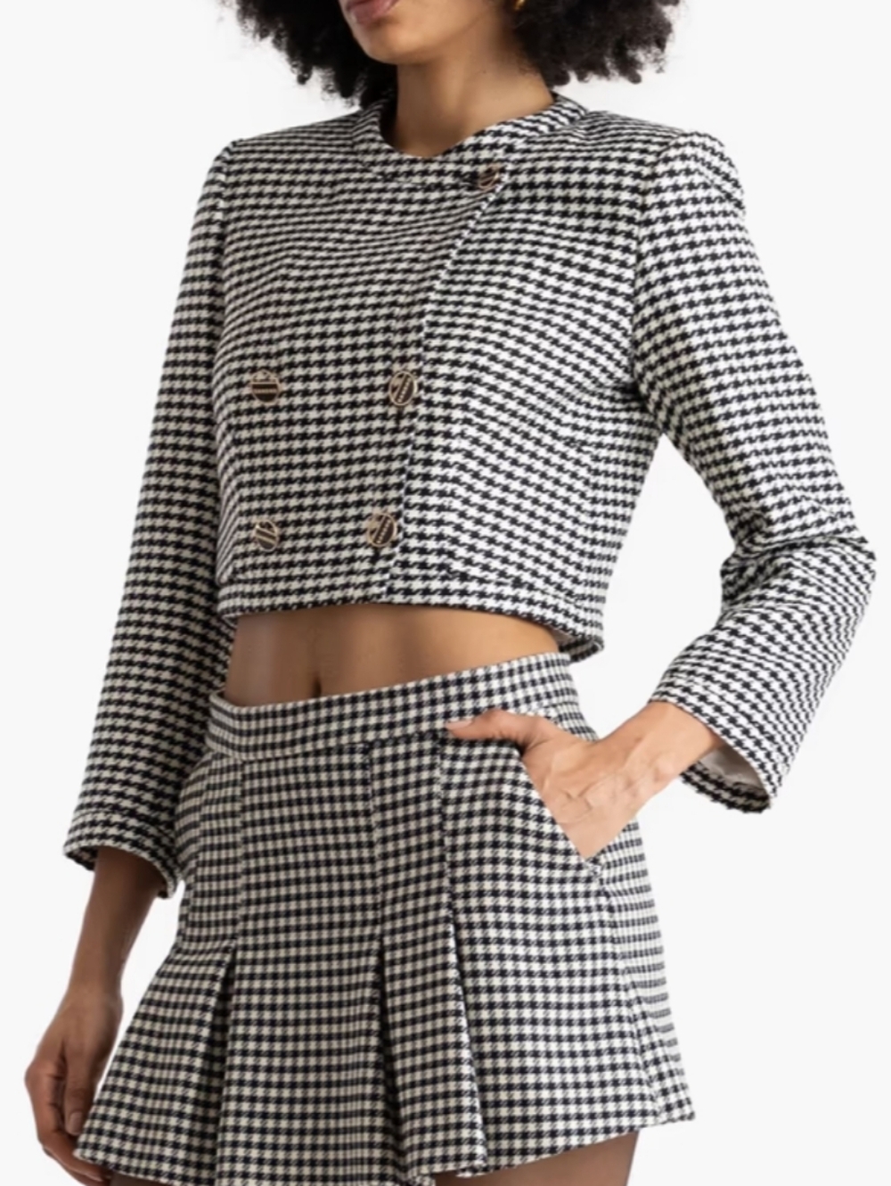 Sandro Paris Cropped Houndstooth Blazer